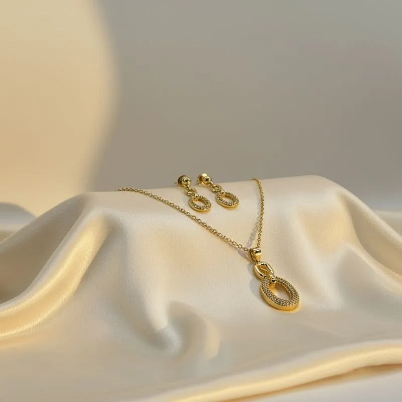 18K Gold Plated Crystal Chain Link Set