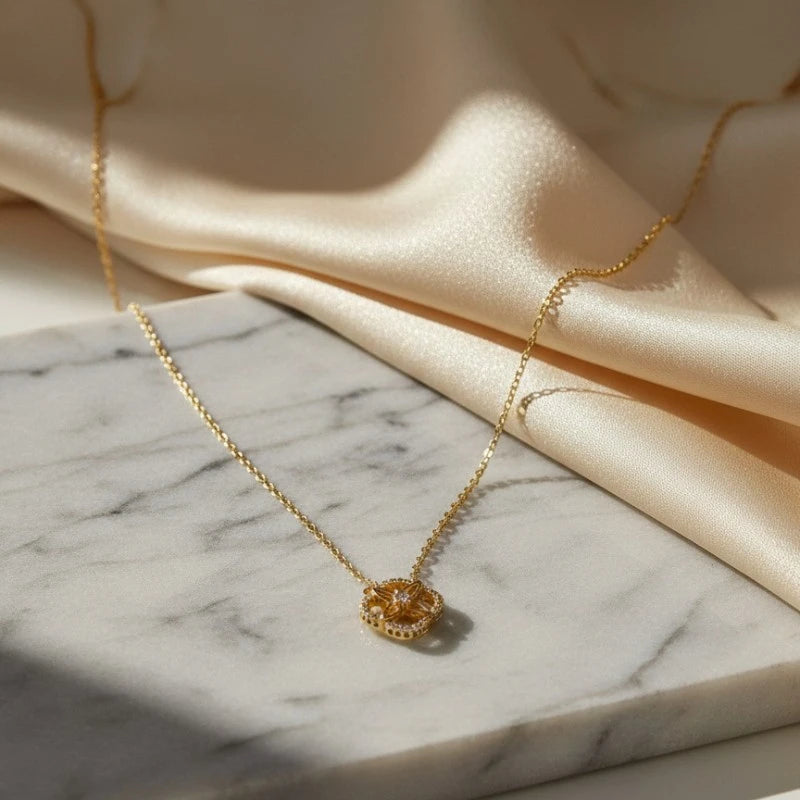 18K Gold Plated Sparkling Petal Clover Necklace