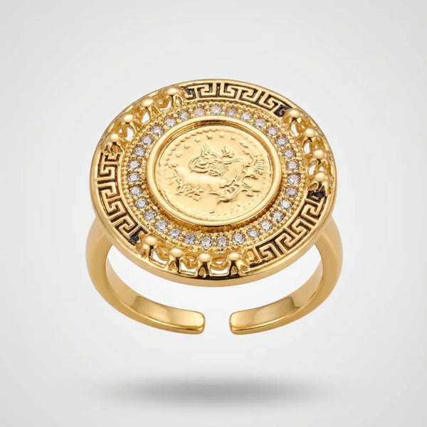 Adjustable Gold Plated Ring with Coin-Inspired Design