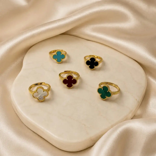 Clover Motif 18K Gold Plated Open Ring