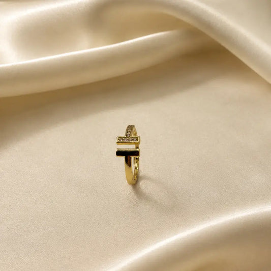 Double T Gold Plated Adjustable Rings