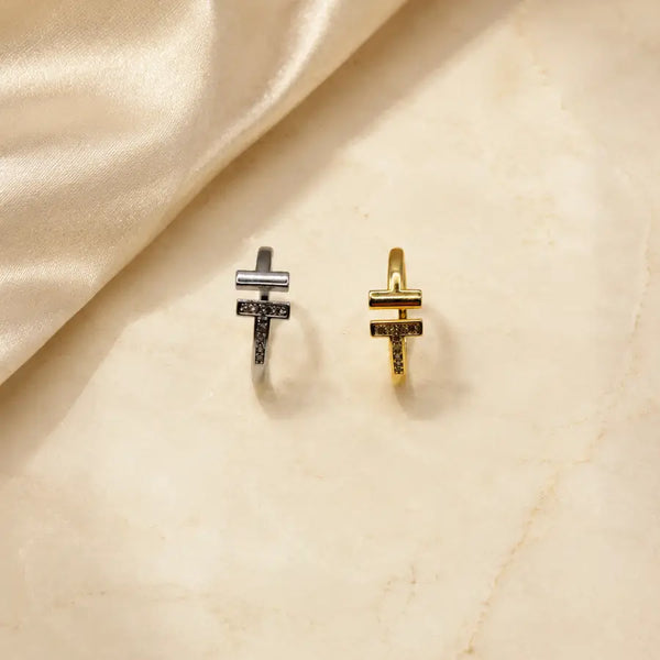 Double T Motif 18K Gold Plated Adjustable Rings