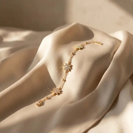 Elegant Gold-Plated Multi-Star Chain Bracelet with Zirconia