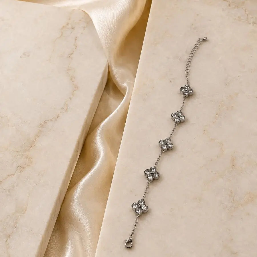 Five Clover Cluster Silver Plated Charm Bracelet