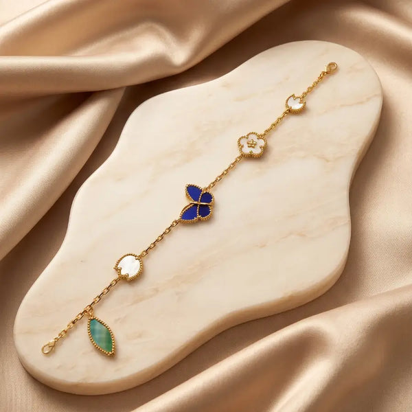 Floral & Butterfly Gold Plated Charm Bracelet