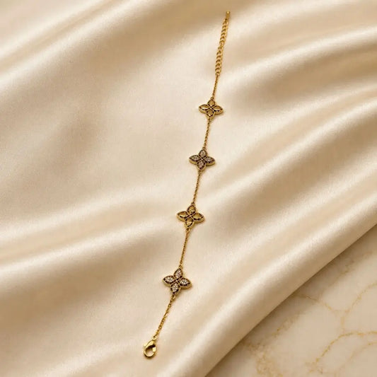 Floral Motif Gold Plated Charm Bracelet