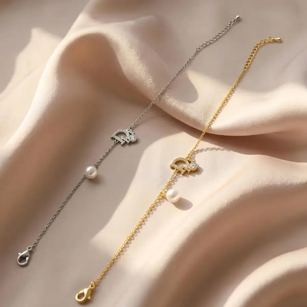 Geometrical & Pearl Silver and Gold Plated Charm Bracelet