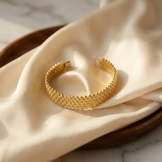 Gold-Plated Classic Broad Textured Bracelet