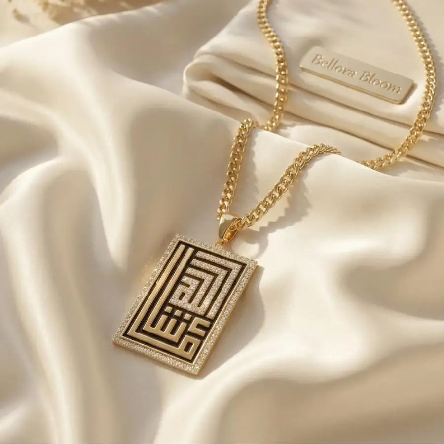 Gold-Plated "Mashallah" Calligraphy Pendant Necklace with Zirconia