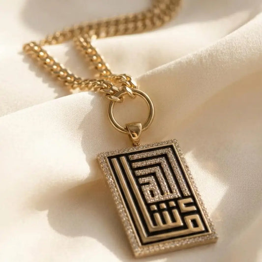 Gold-Plated "Mashallah" Calligraphy Pendant Necklace with Zirconia