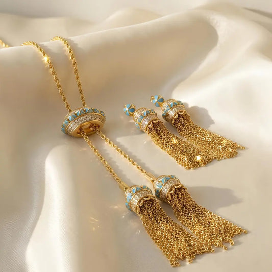 Gold-plated Turquoise Tassel Bohemian Jewelry Set
