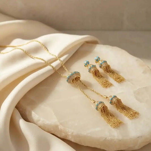 Gold-plated Turquoise Tassel Bohemian Jewelry Set