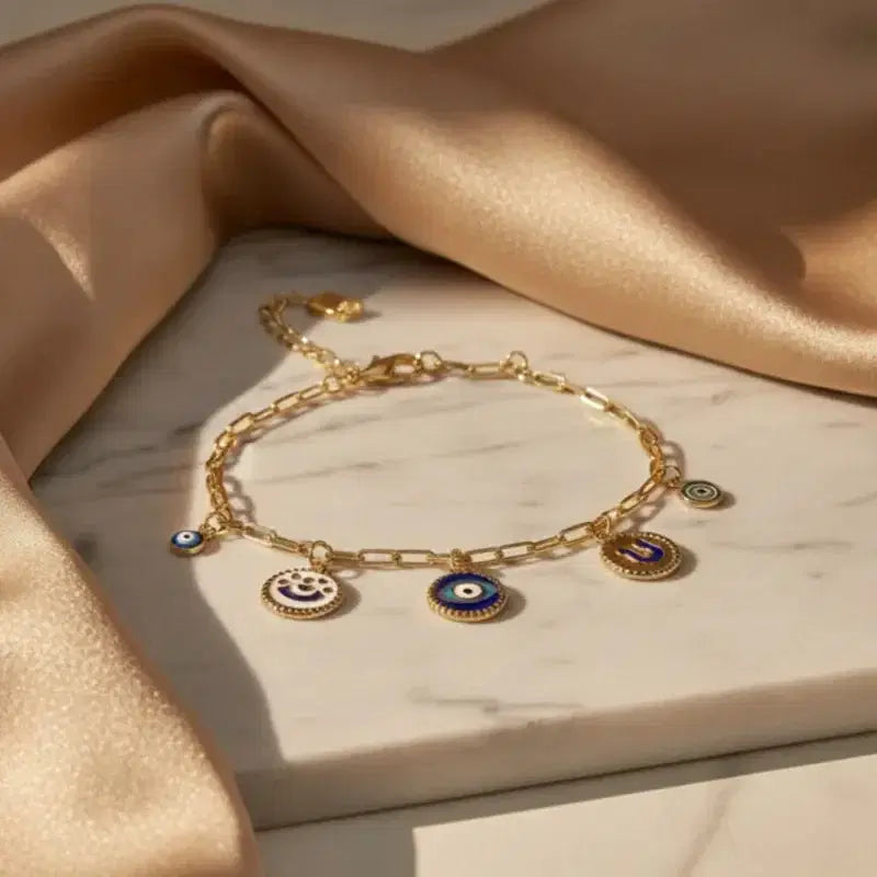 Gold Finish Evil Eye Link Bracelet