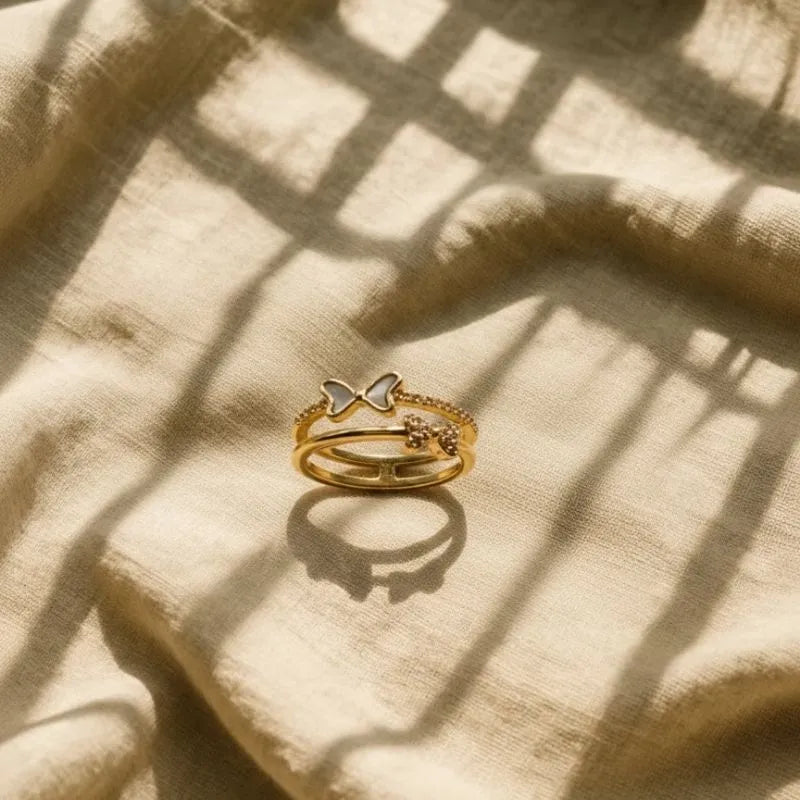 Gold Plated Butterfly Ring with zirconia