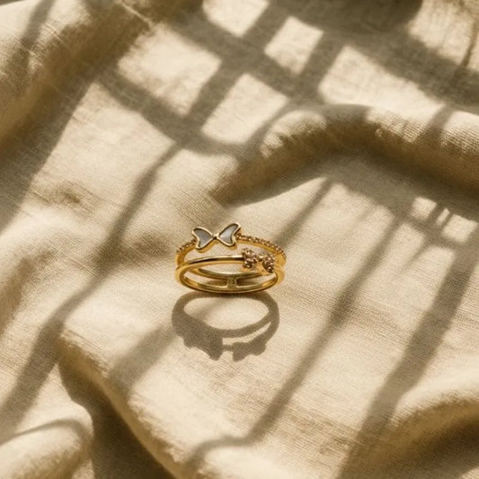 Gold Plated Butterfly Ring with zirconia