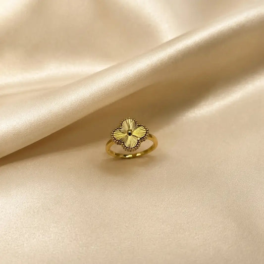 Gold Plated Clover Statement Ring with Radiating Texture