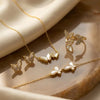 Gold Plated Mother of Pearl Butterfly Jewelry Bundle