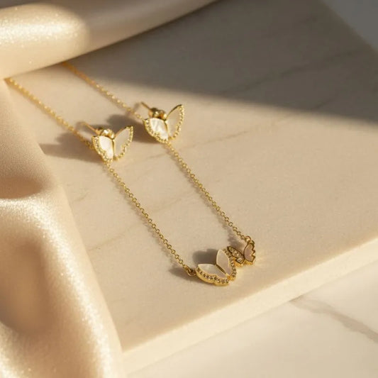 Gold Plated Mother of Pearl Butterfly Set