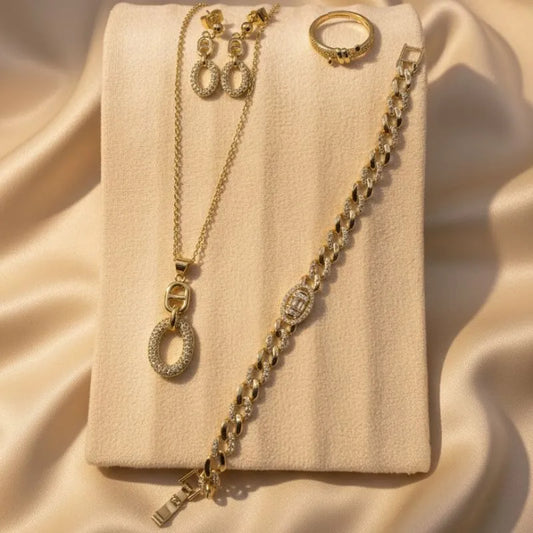 Gold Plated Oval Link Elegance Jewelry Bundle