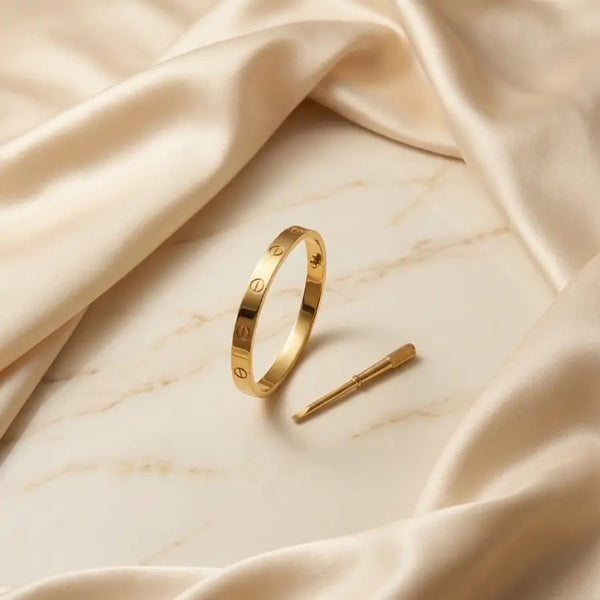 Gold Plated Screw Motif Bangle with Locking Tool