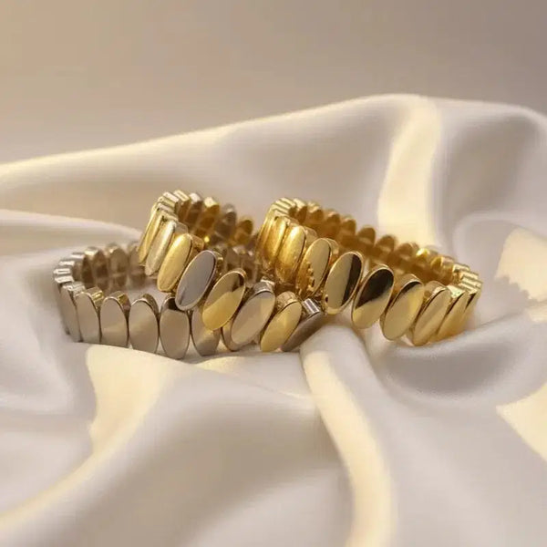 Gold Plated Bracelet with Oval Stretch Link Design - 3 Colors