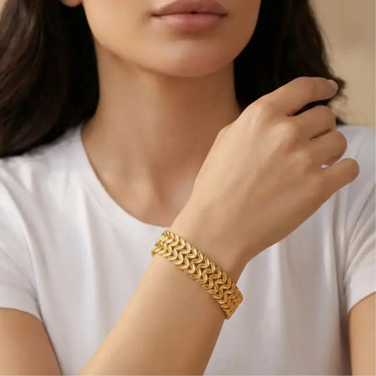 Gold Plated Double Row Leaf Link Bracelet