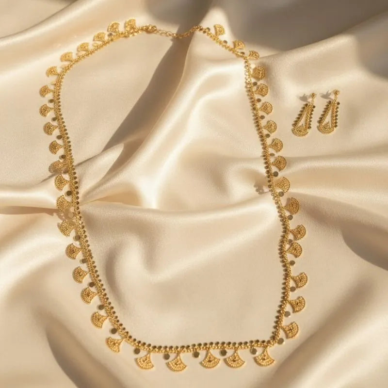 Gold Plated Fan Charm Statement Necklace & Earring Set