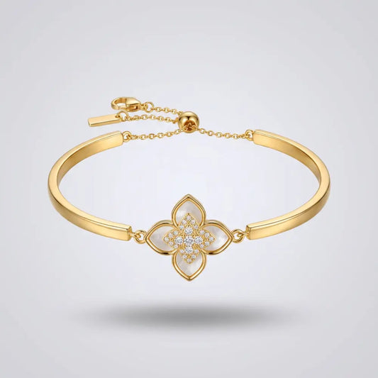 Gold Plated Mother of Pearl Clover Flower Bangle