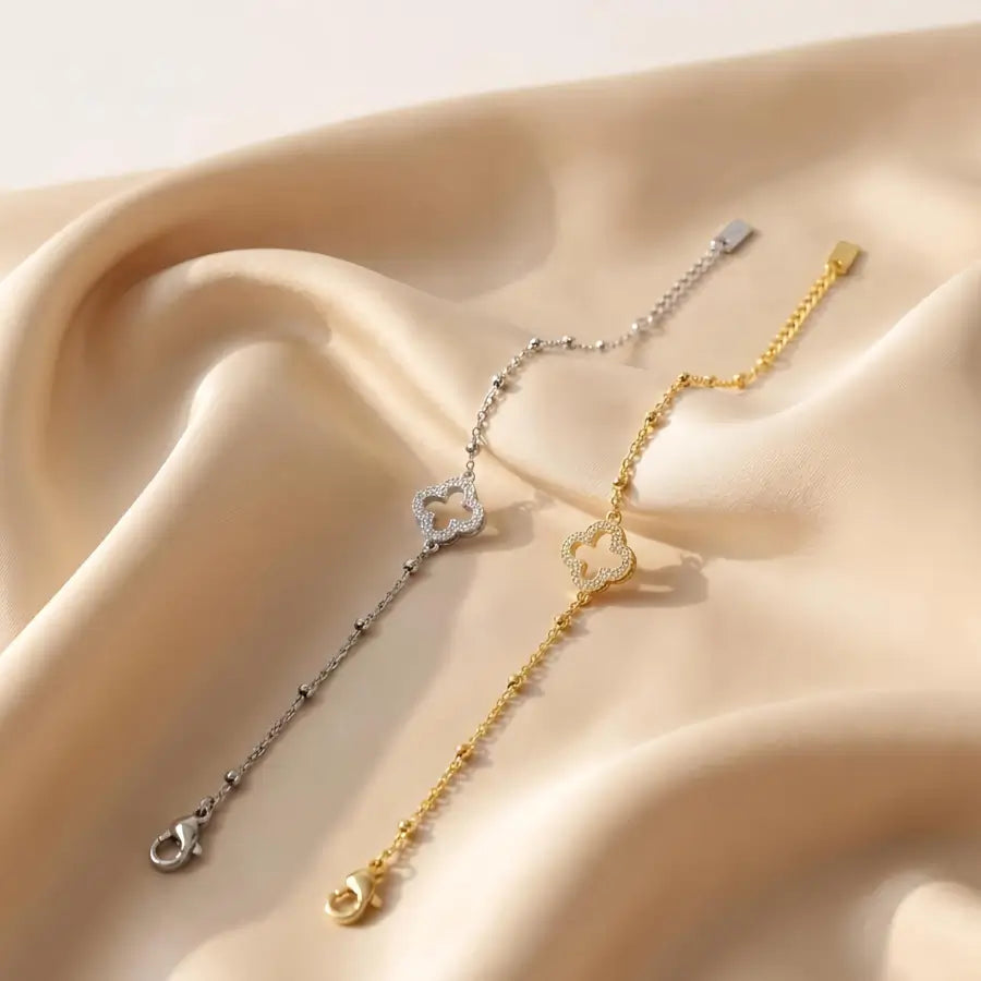 Charm Bracelets with Clover Flower Design | Gold & Silver