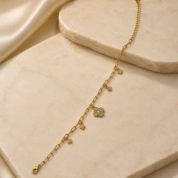 Hanging Floral Charms Gold Plated Charm Bracelet