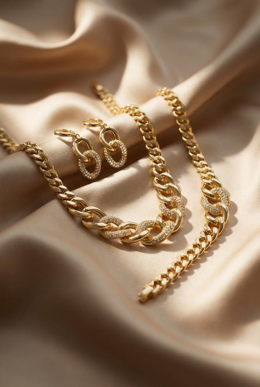 Plated gold set ( neckless, bracelet , earring )