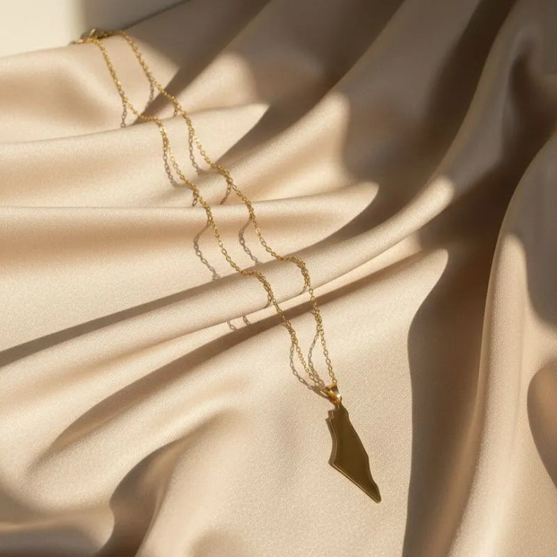 Map Of Palestine Block Necklace