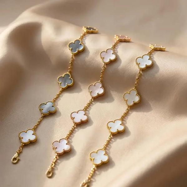 Mother of Pearl Clover Minimalist Gold Plated Bracelet