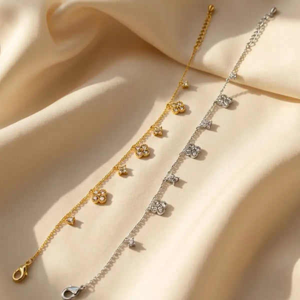 Multi Flower Silver & Gold Plated Charm Bracelets