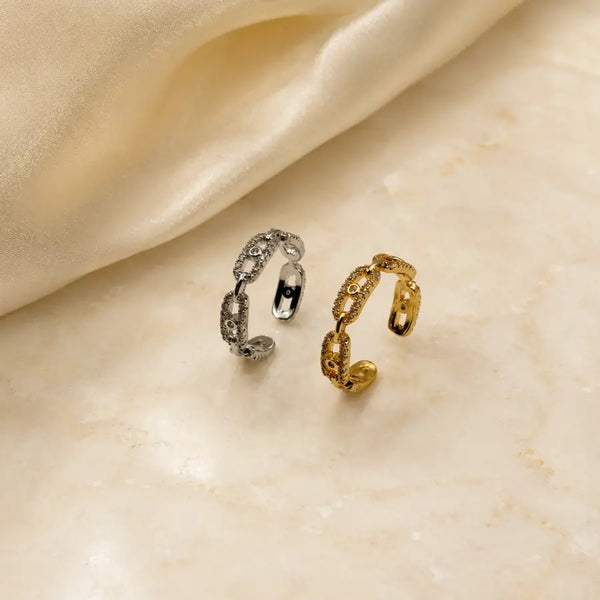 Open Link Adjustable Gold Plated Ring for Ladies