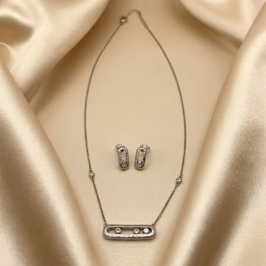Oval Bar Silver Plated Necklace Set with Earrings