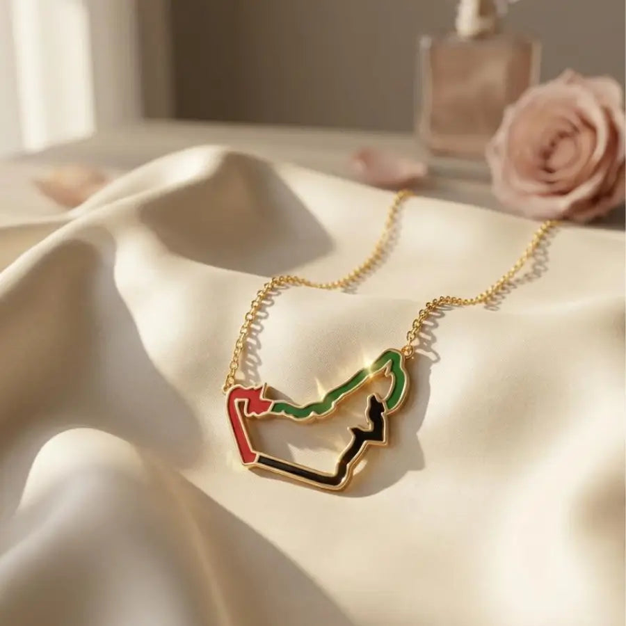 UAE Map Enamel Gold Plated Necklace