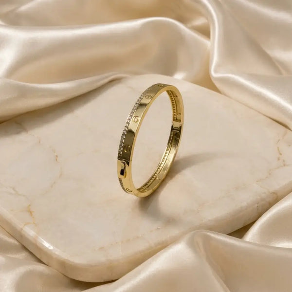 Screw Motif 18K Gold Plated Hinged Bangle
