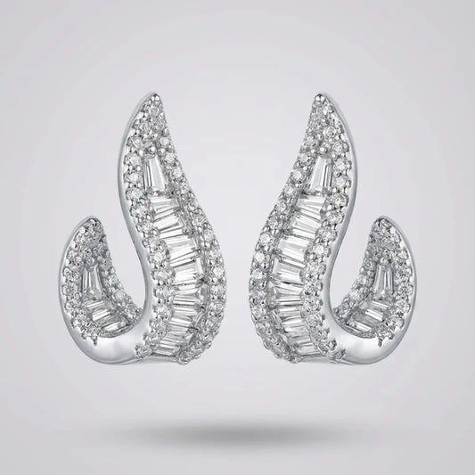 Silver-toned J-Hoop Earrings with Zirconia
