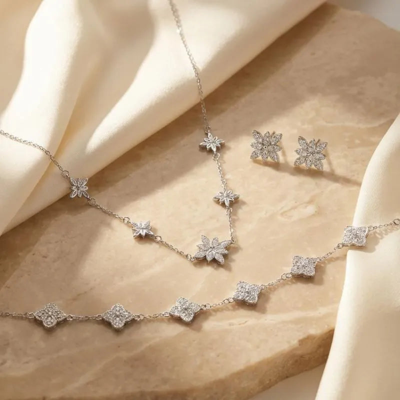 Floral Crystal Clover Jewelry Bundle