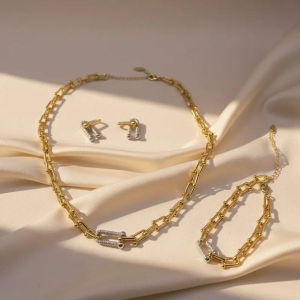 Gold & Silver Plated Chain Set with Zircon (3pcs)