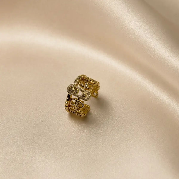 Wide Chain Link 18K Gold Plated Open Ring