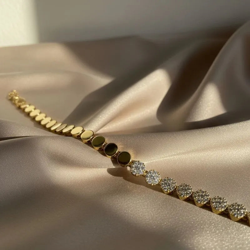 Gold-Plated Disc & Pavé Tennis Bracelet