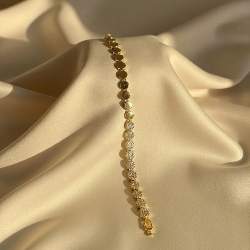 Gold-Plated Disc & Pavé Tennis Bracelet