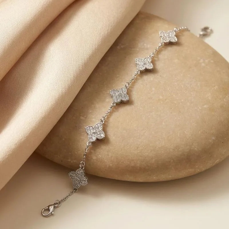 Zirconia-Paved Clover Motif Bracelet available in Silver