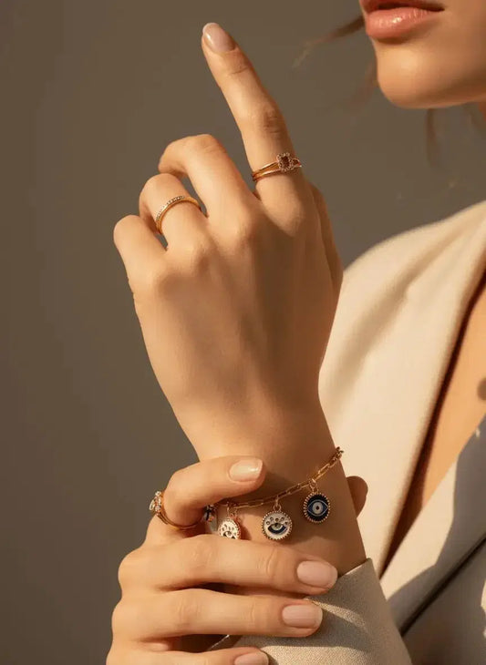 Gold Finish Evil Eye Link Bracelet