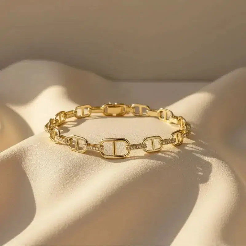 gold-tone chain link bracelet with pavé crystal accents Close details
