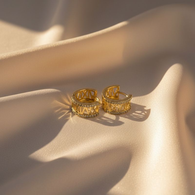 gold-toned Roman numeral hoop earrings
