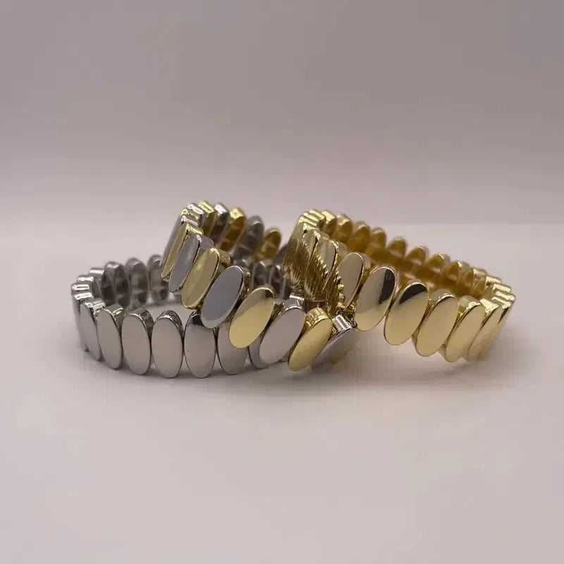 Gold Plated Bracelet with Oval Stretch Link Design - 3 Colors
