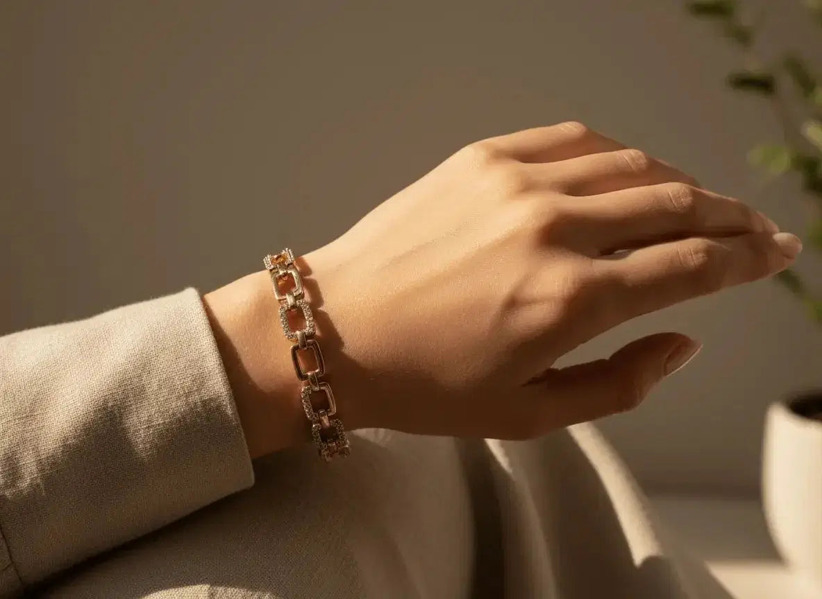 Gold-tone bracelet with modern geometric rectangular links